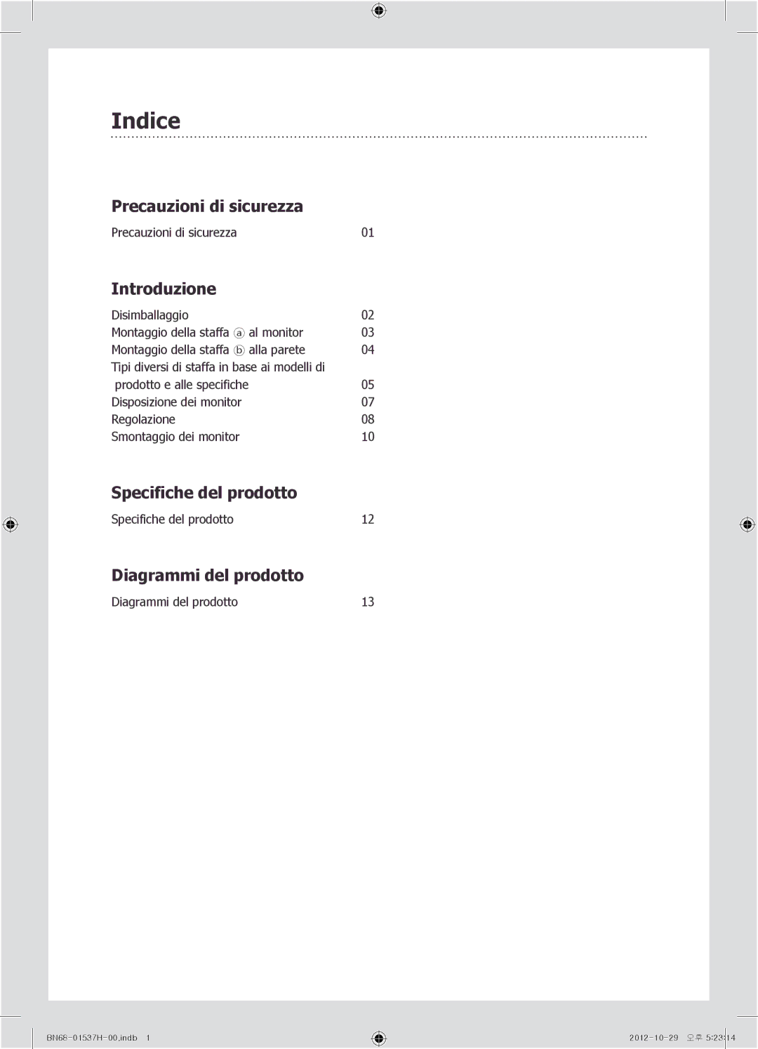 Samsung WMN4675MD setup guide Indice, Introduzione 