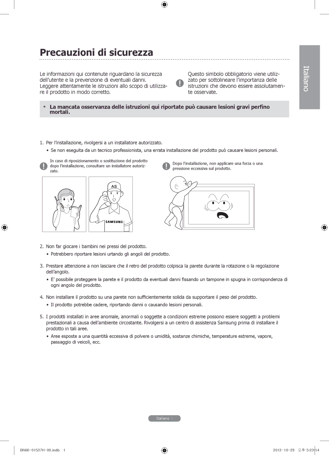 Samsung WMN4675MD setup guide Precauzioni di sicurezza 