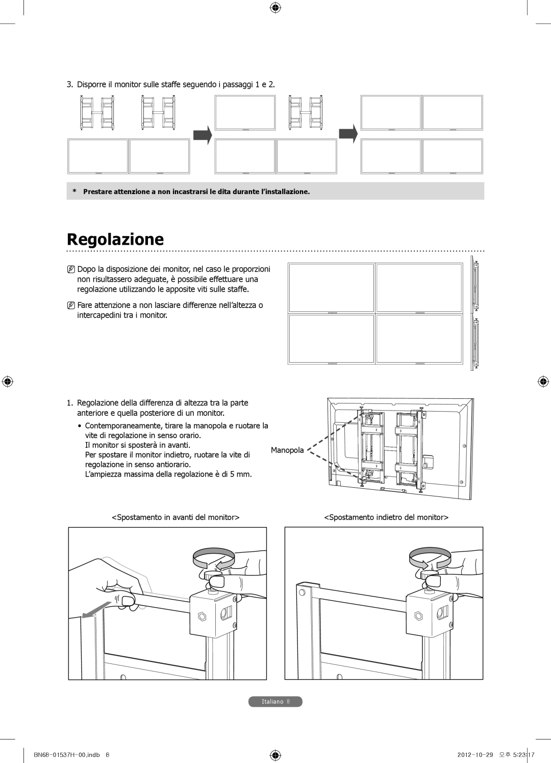 Samsung WMN4675MD setup guide Regolazione 