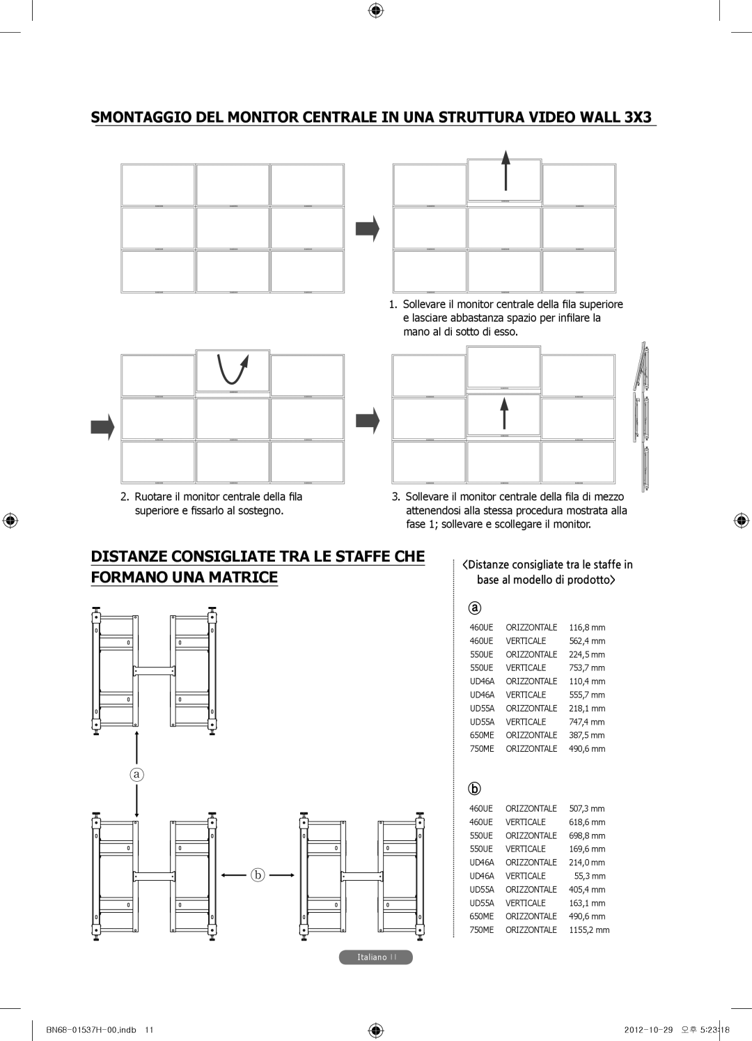 Samsung WMN4675MD setup guide Smontaggio DEL Monitor Centrale in UNA Struttura Video Wall 