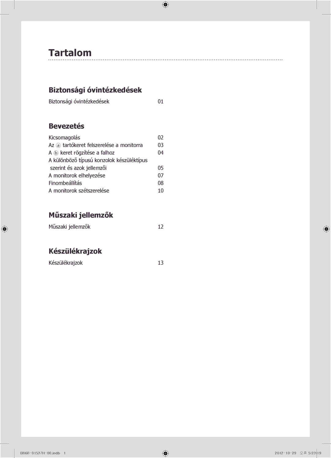 Samsung WMN4675MD setup guide Tartalom, Bevezetés 