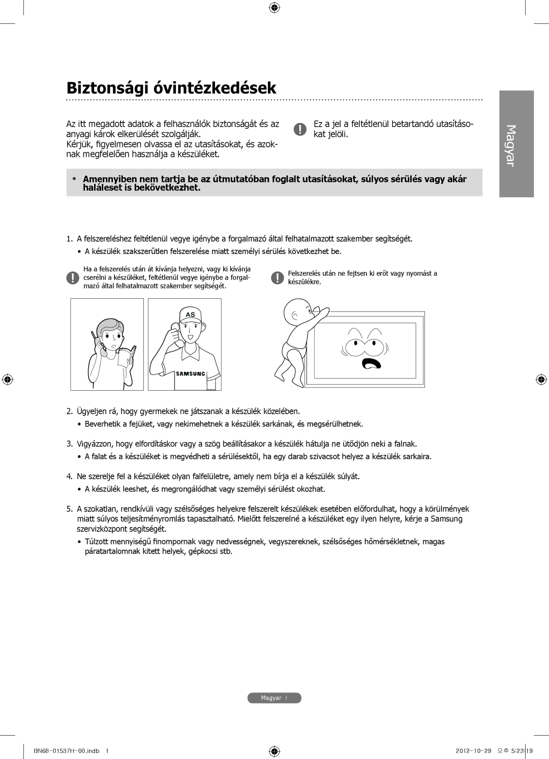 Samsung WMN4675MD setup guide Biztonsági óvintézkedések 