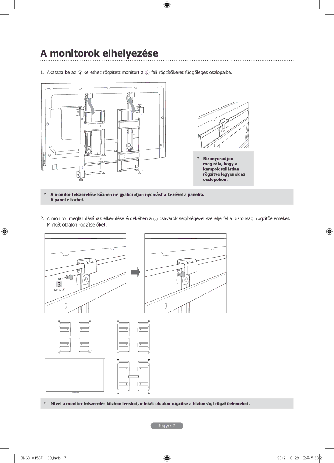 Samsung WMN4675MD setup guide Monitorok elhelyezése 