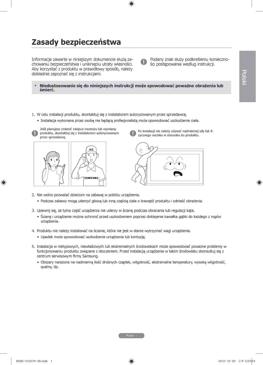 Samsung WMN4675MD setup guide Zasady bezpieczeństwa 