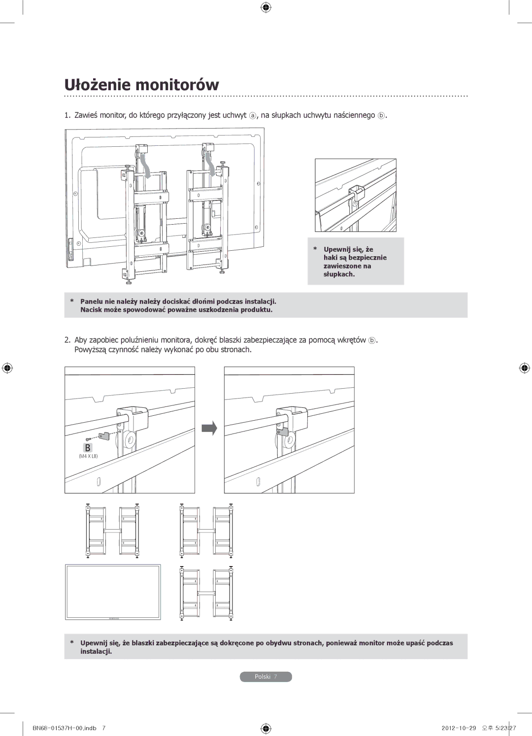 Samsung WMN4675MD setup guide Ułożenie monitorów 