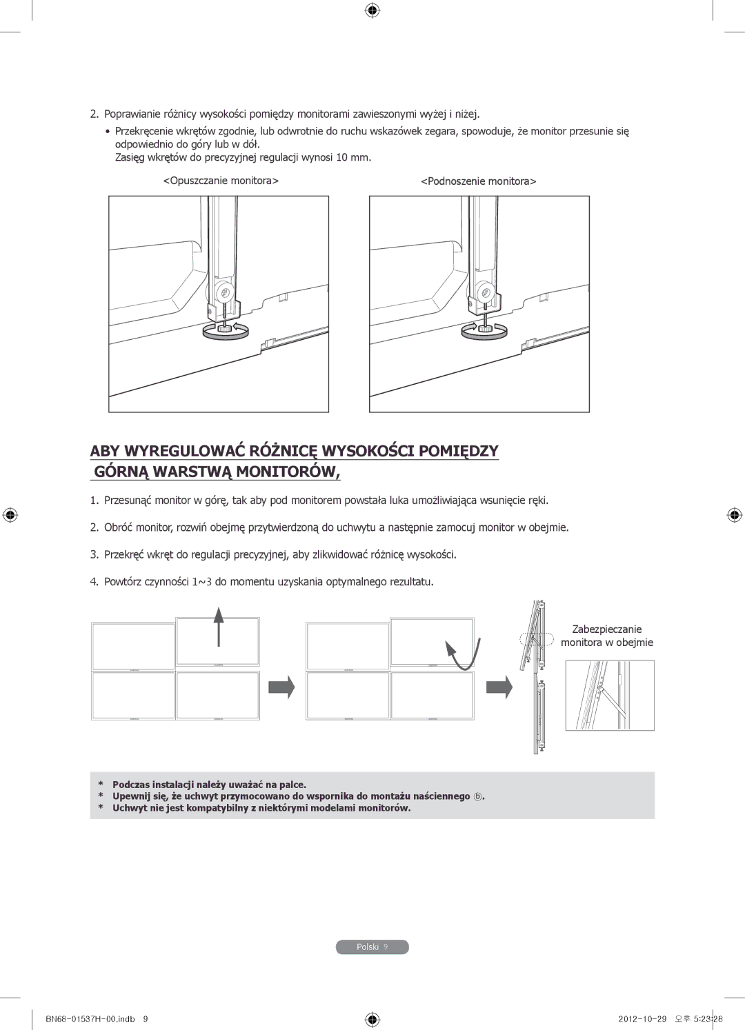 Samsung WMN4675MD setup guide Opuszczanie monitora 