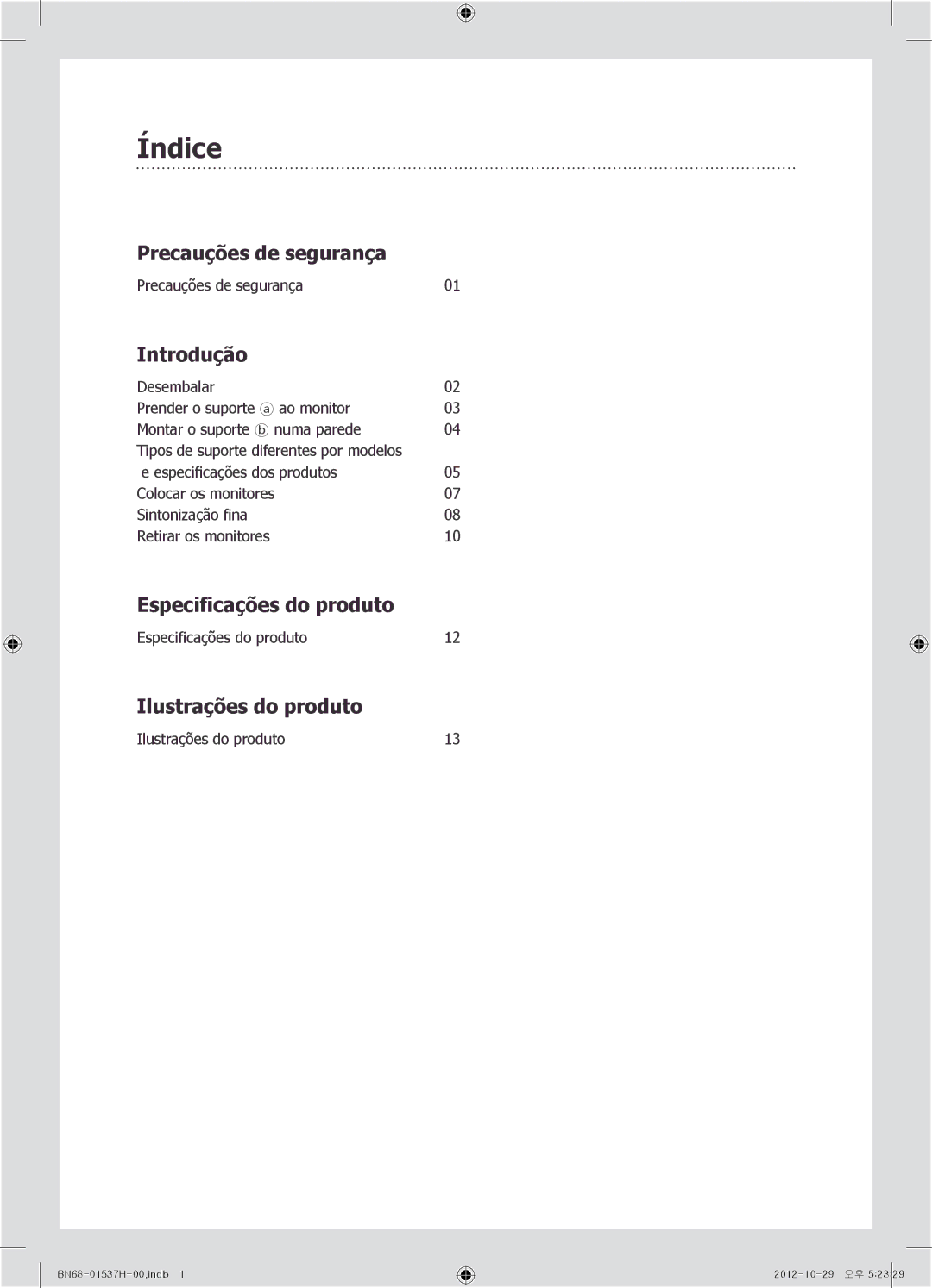 Samsung WMN4675MD setup guide Índice, Introdução 