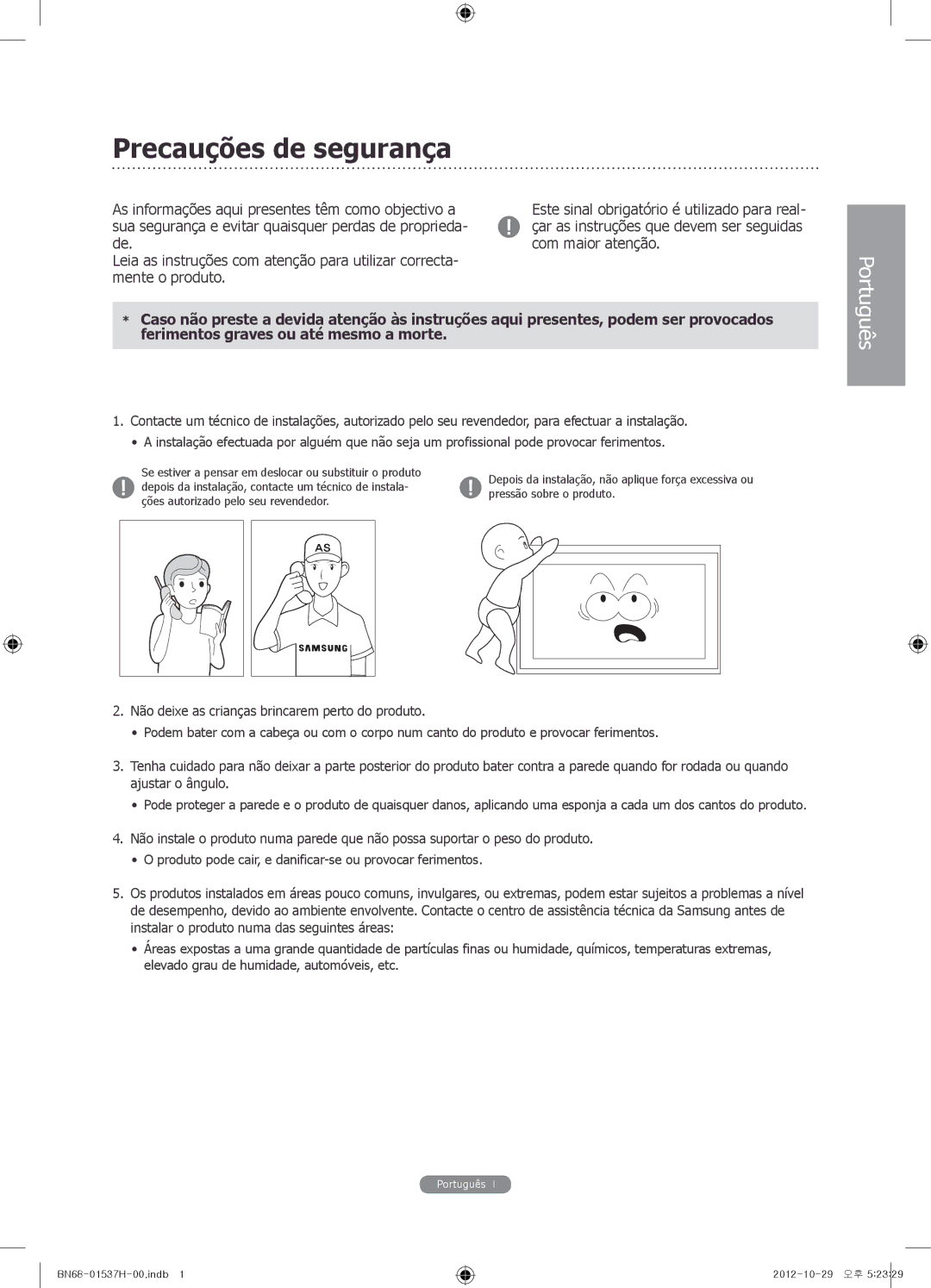 Samsung WMN4675MD setup guide Precauções de segurança 