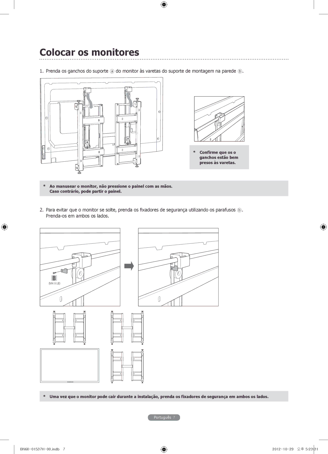 Samsung WMN4675MD setup guide Colocar os monitores 