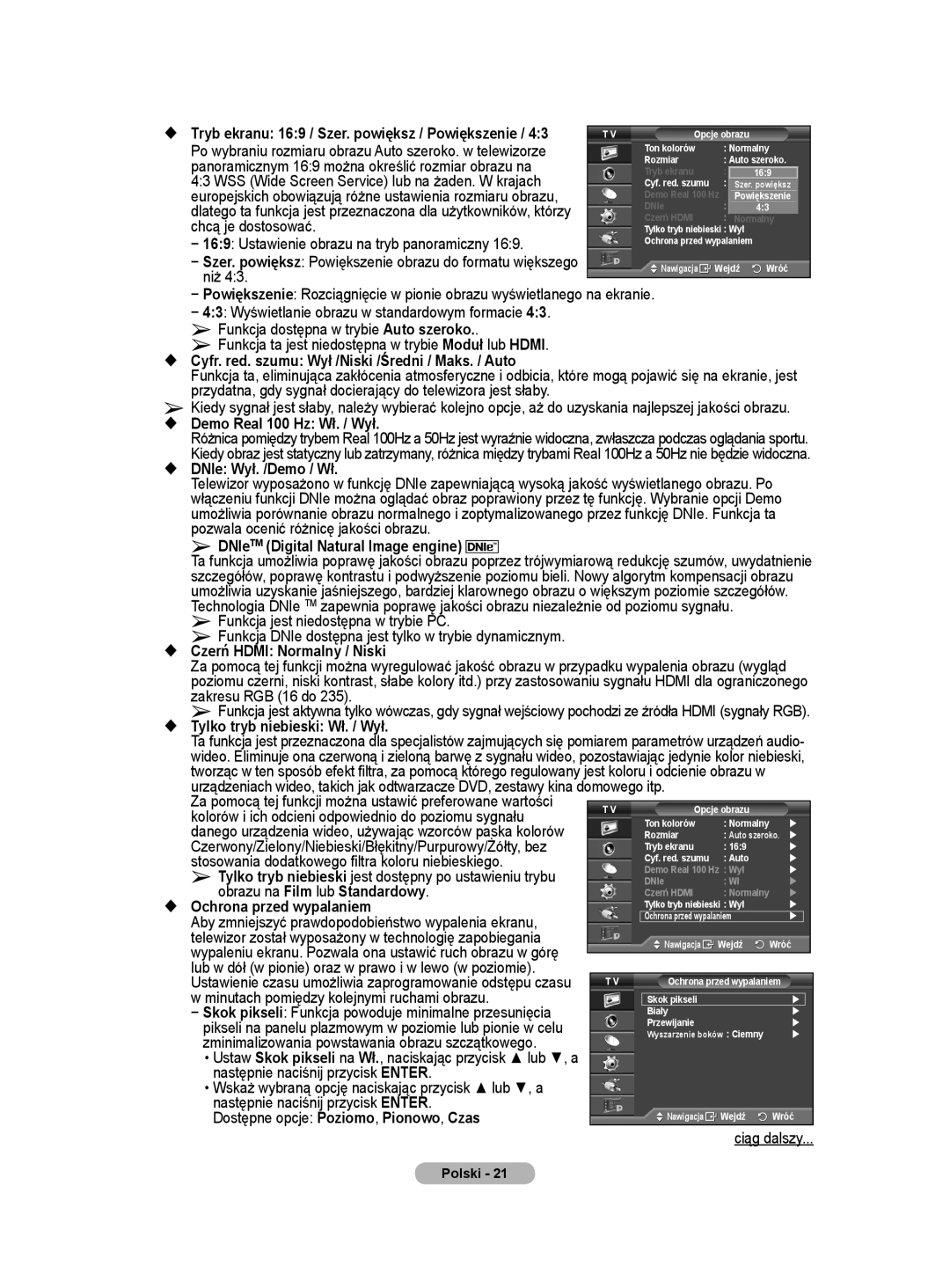 Samsung WMN5090A Panoramicznym 169 można określić rozmiar obrazu na, WSS Wide Screen Service lub na żaden. W krajach, Niż 