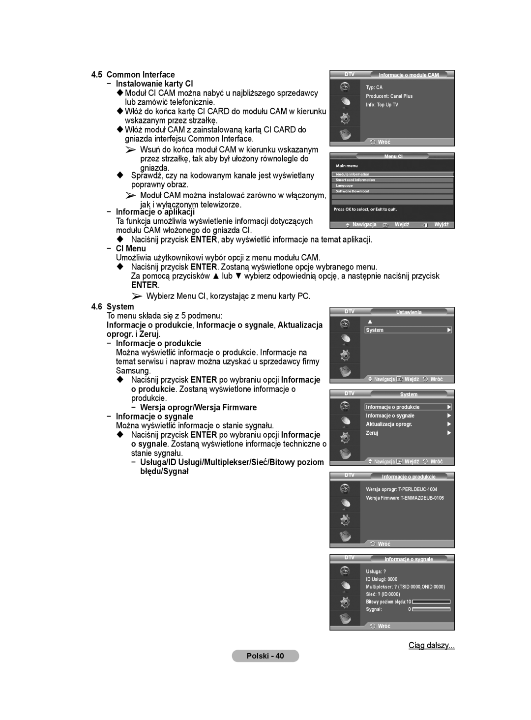 Samsung WMN5090A user manual Oprogr. i Zeruj, Informacje o produkcie, Samsung, Produkcie. Zostaną wyświetlone informacje o 