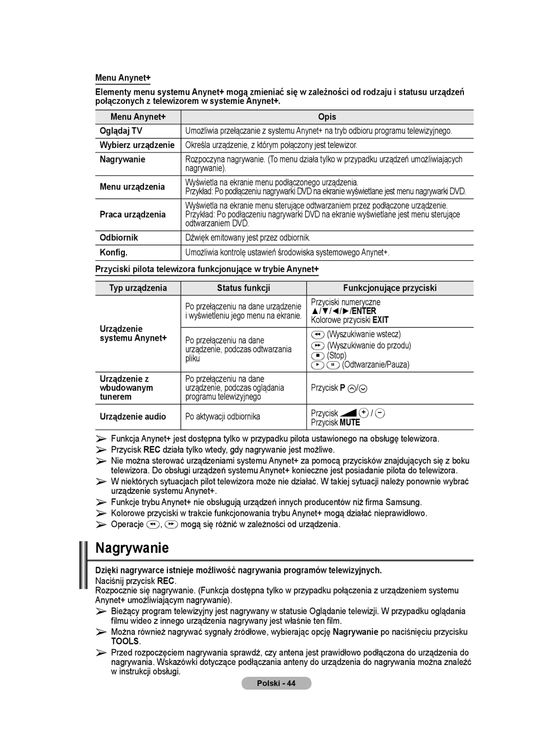 Samsung WMN5090A user manual Nagrywanie 