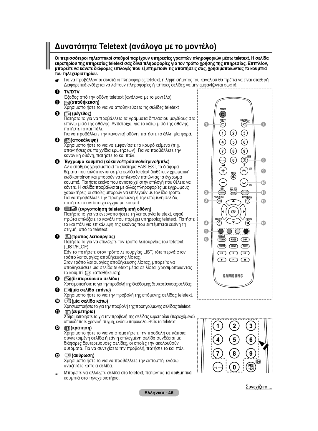 Samsung WMN5090A user manual Δυνατότητα Teletext ανάλογα με το μοντέλο 