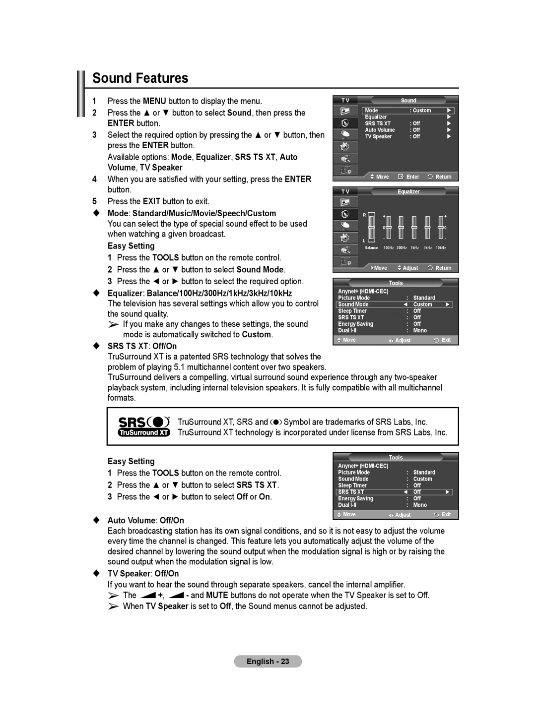 Samsung WMN5090A user manual Sound Features 