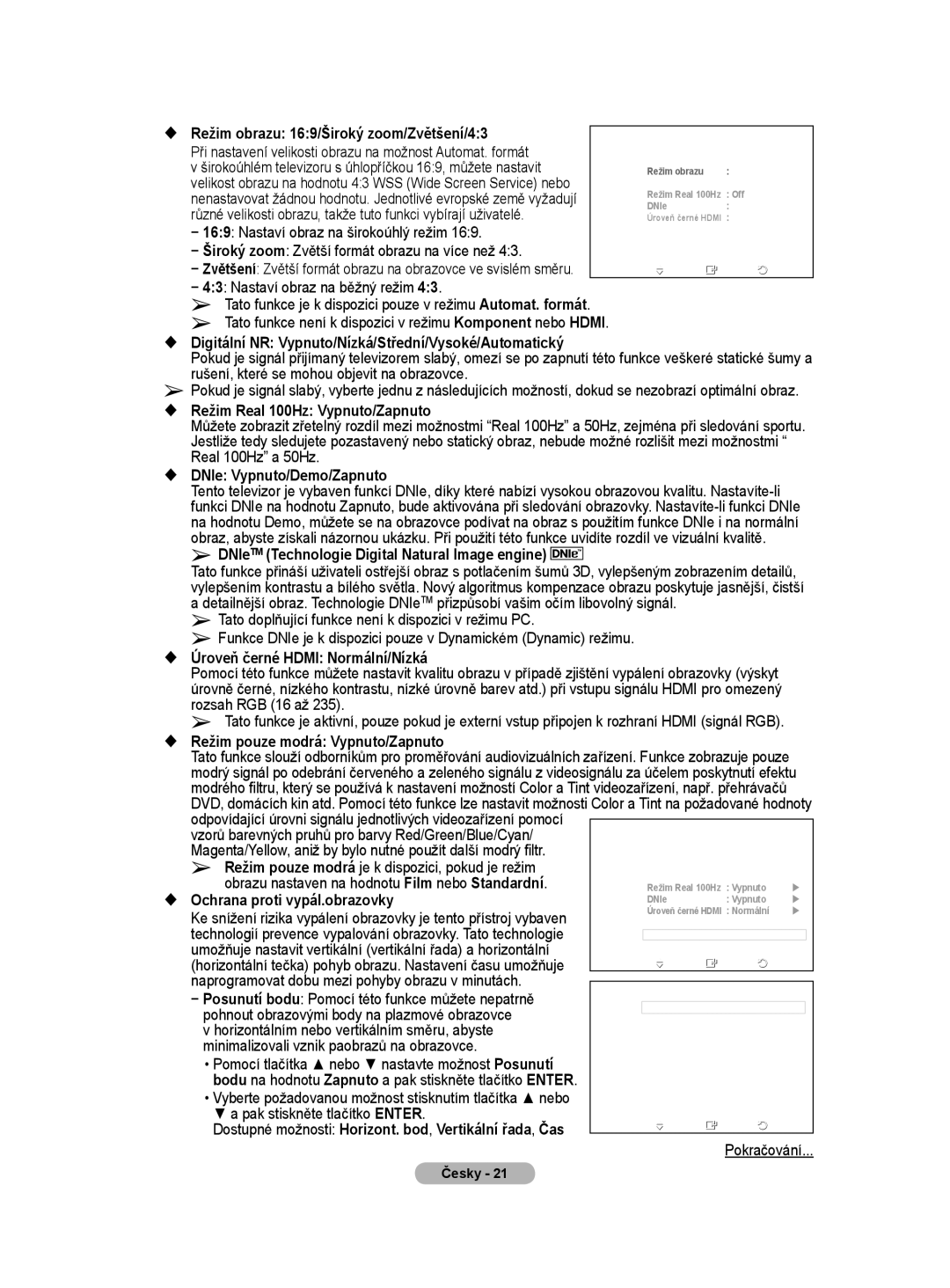 Samsung WMN5090A user manual  Režim obrazu 169/Široký zoom/Zvětšení/43, 169 Nastaví obraz na širokoúhlý režim 