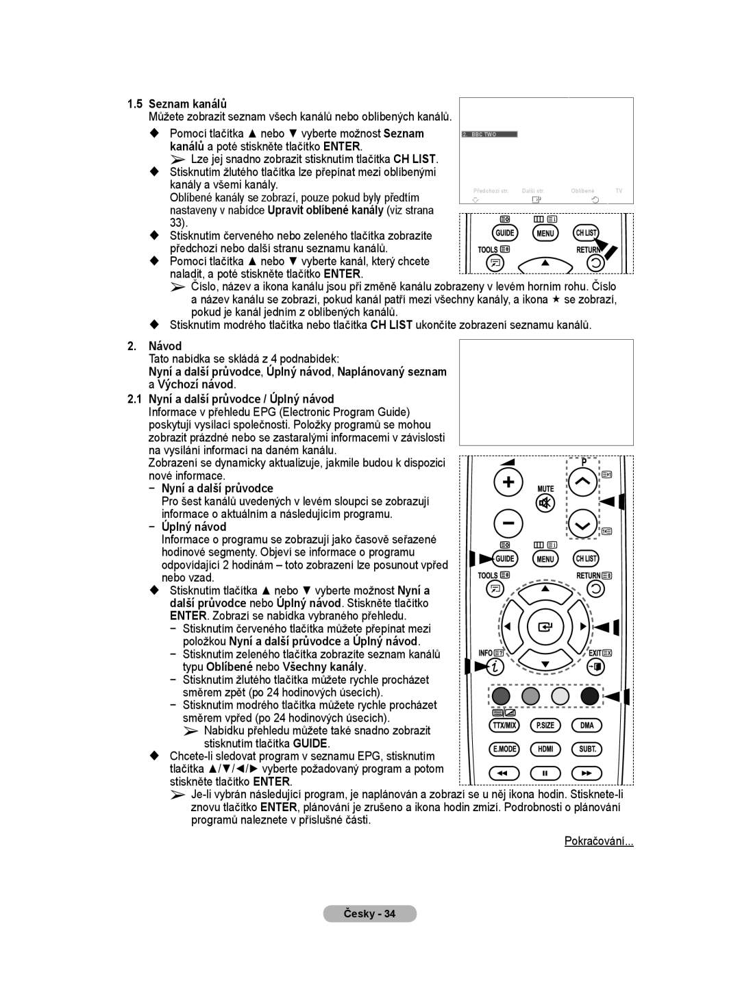 Samsung WMN5090A user manual Seznam kanálů, Kanálů a poté stiskněte tlačítko Enter, Kanály a všemi kanály 