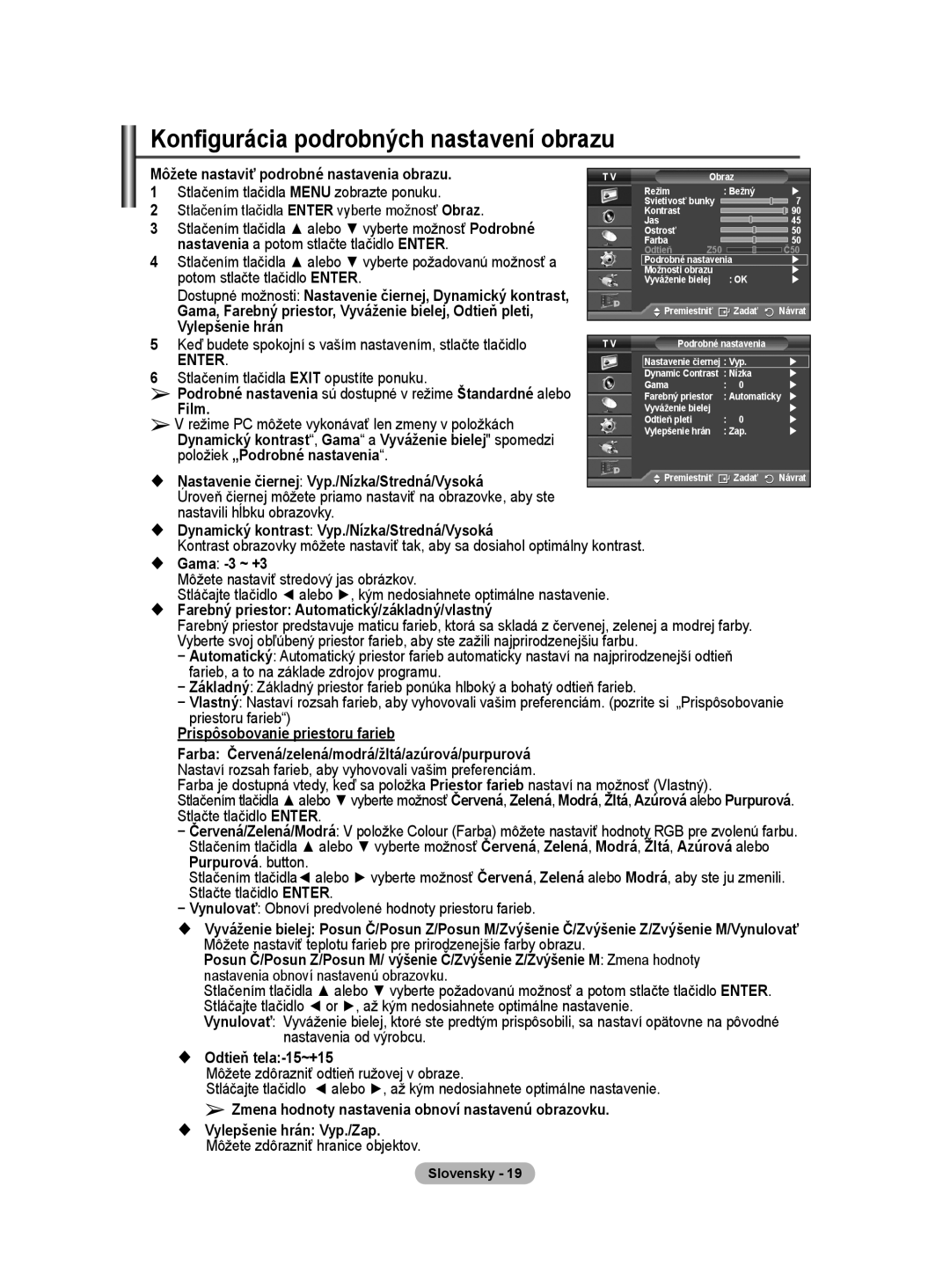 Samsung WMN5090A user manual Konfigurácia podrobných nastavení obrazu 