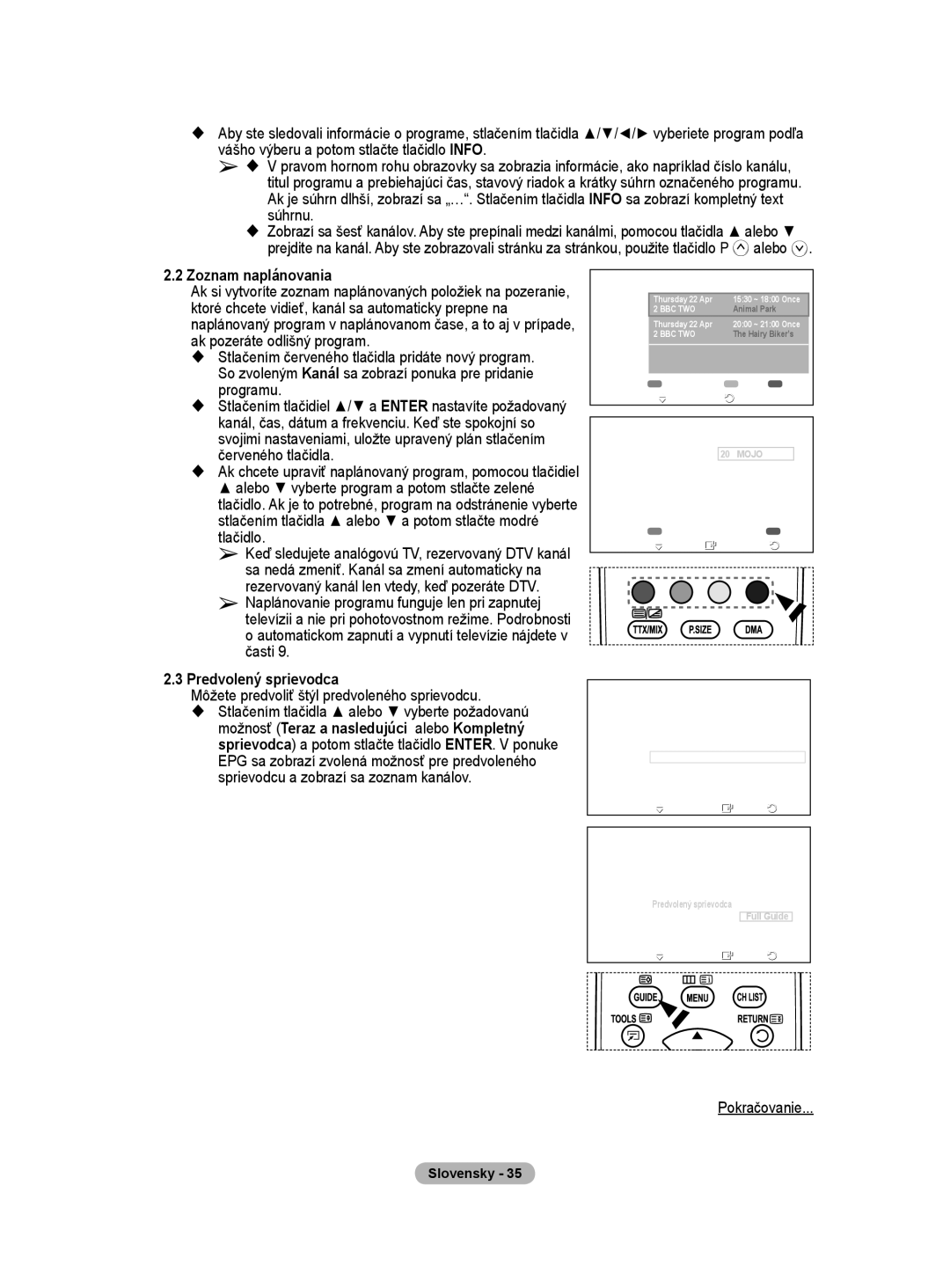 Samsung WMN5090A user manual Časti, Predvolený sprievodca, Môžete predvoliť štýl predvoleného sprievodcu 