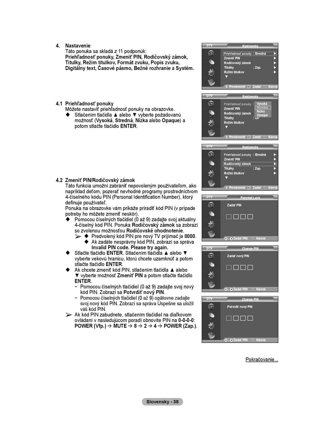 Samsung WMN5090A user manual Táto ponuka sa skladá z 11 podponúk, Priehľadnosť ponuky, Zmeniť PIN/Rodičovský zámok 