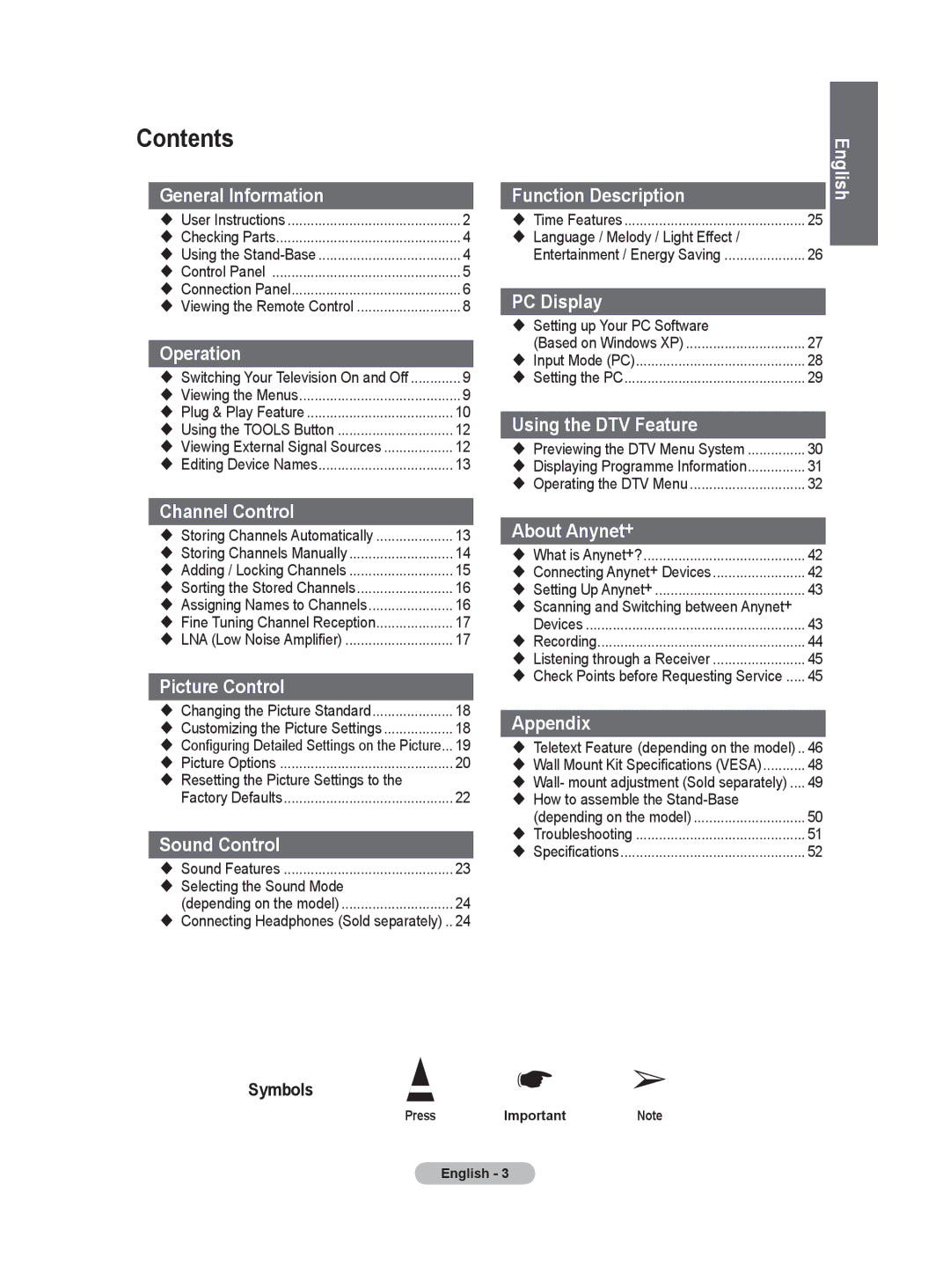 Samsung WMN5090A user manual Contents 