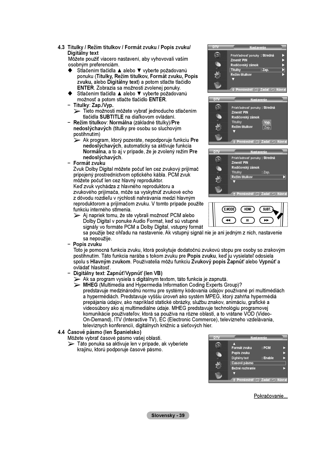 Samsung WMN5090A user manual Môžete vybrať časové pásmo vašej oblasti, Táto ponuka sa aktivuje len v prípade, ak vyberiete 