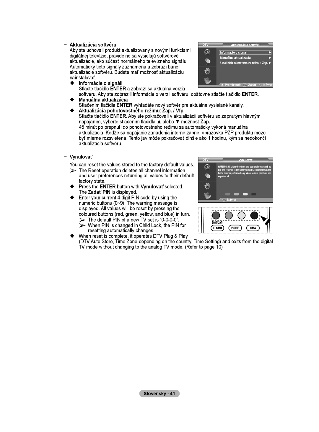 Samsung WMN5090A user manual Aktualizácia softvéru,  Informácie o signáli,  Manuálna aktualizácia, Vynulovať 