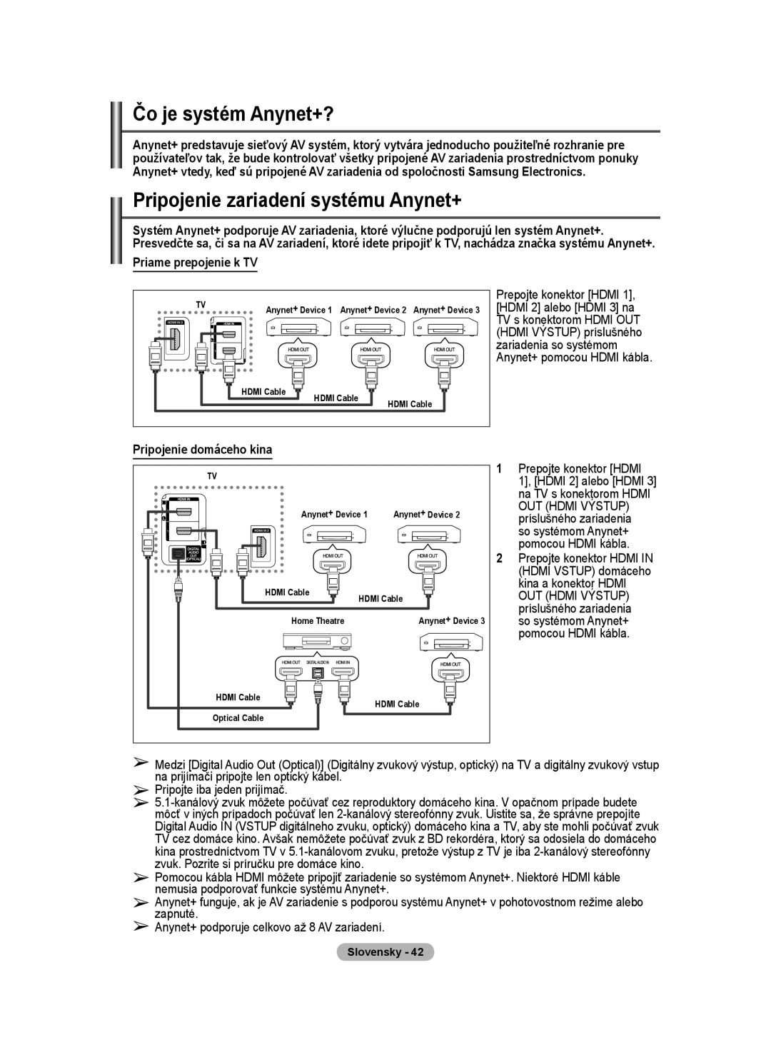 Samsung WMN5090A user manual Čo je systém Anynet+?, Pripojenie zariadení systému Anynet+ 