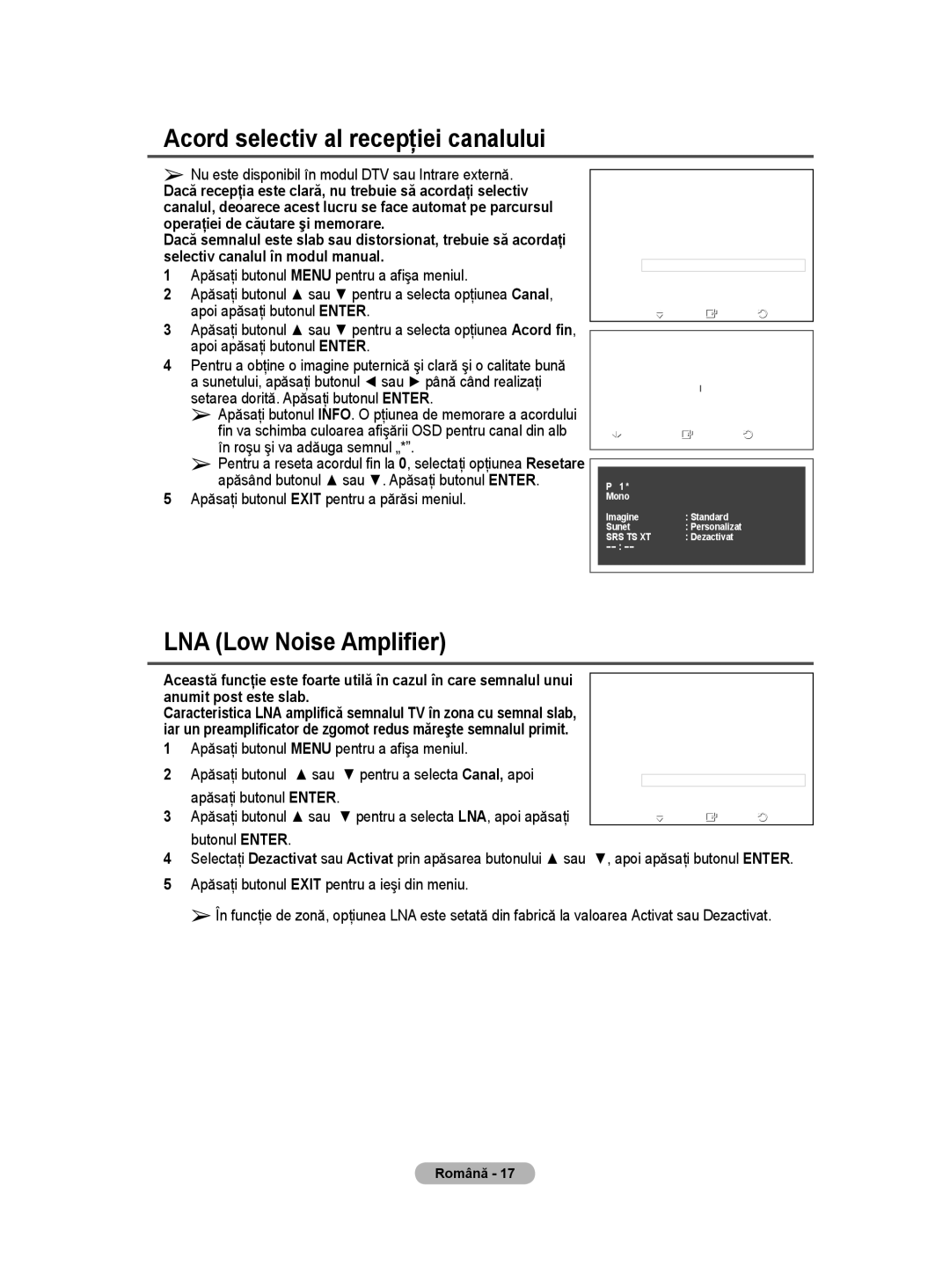 Samsung WMN5090A user manual Acord selectiv al recepţiei canalului, Nu este disponibil în modul DTV sau Intrare externă 