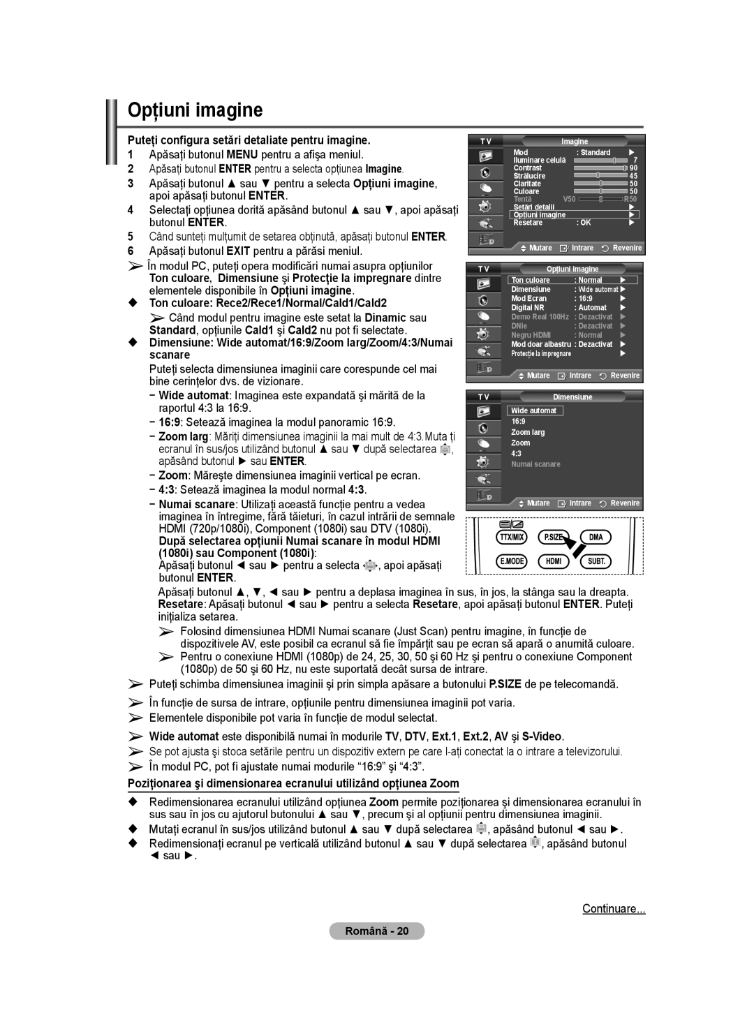 Samsung WMN5090A user manual Opţiuni imagine 