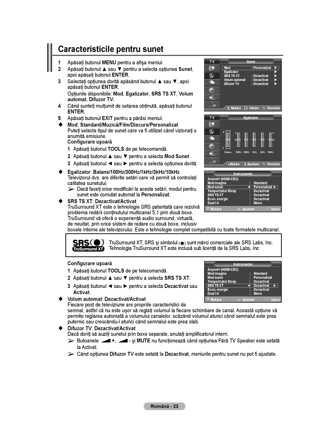 Samsung WMN5090A user manual Caracteristicile pentru sunet 