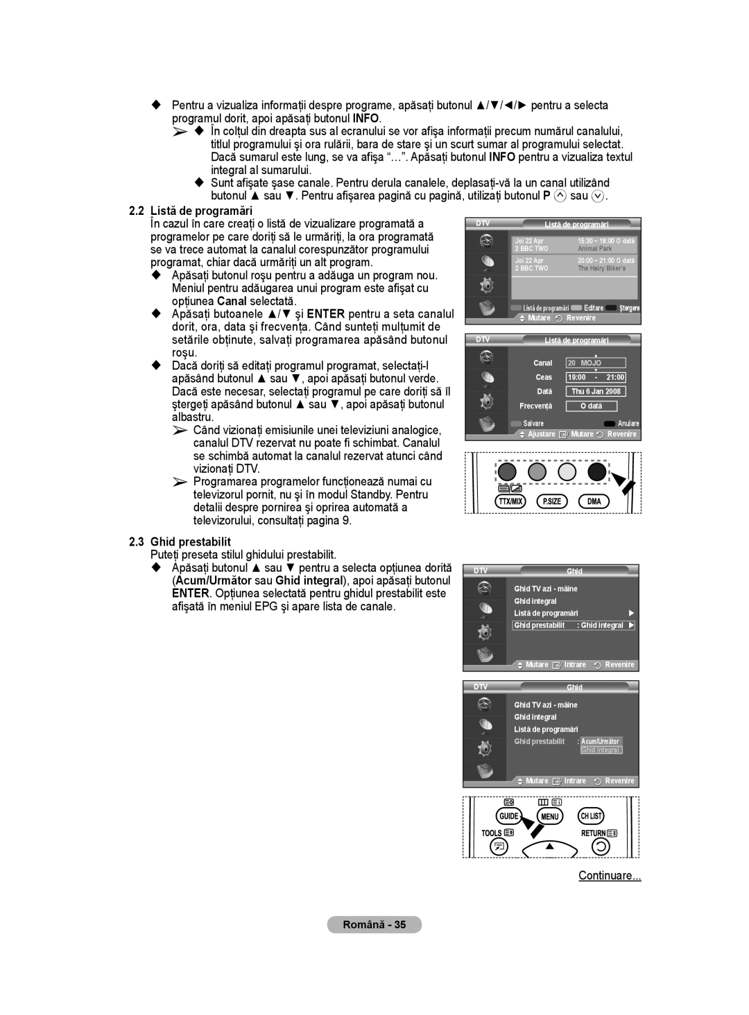 Samsung WMN5090A user manual Listă de programări, Puteţi preseta stilul ghidului prestabilit 