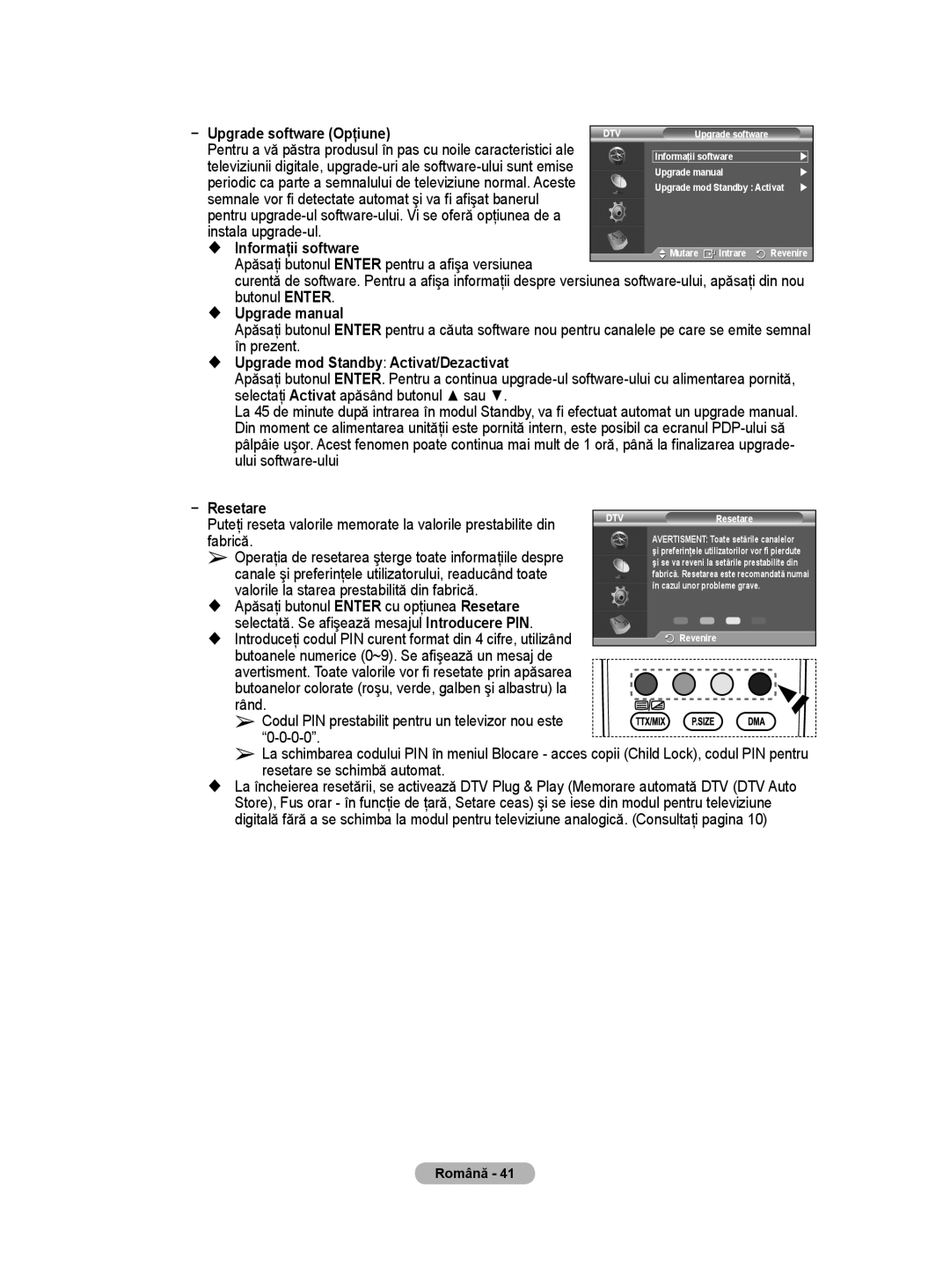 Samsung WMN5090A user manual Upgrade software Opţiune,  Informaţii software,  Upgrade manual, Resetare 