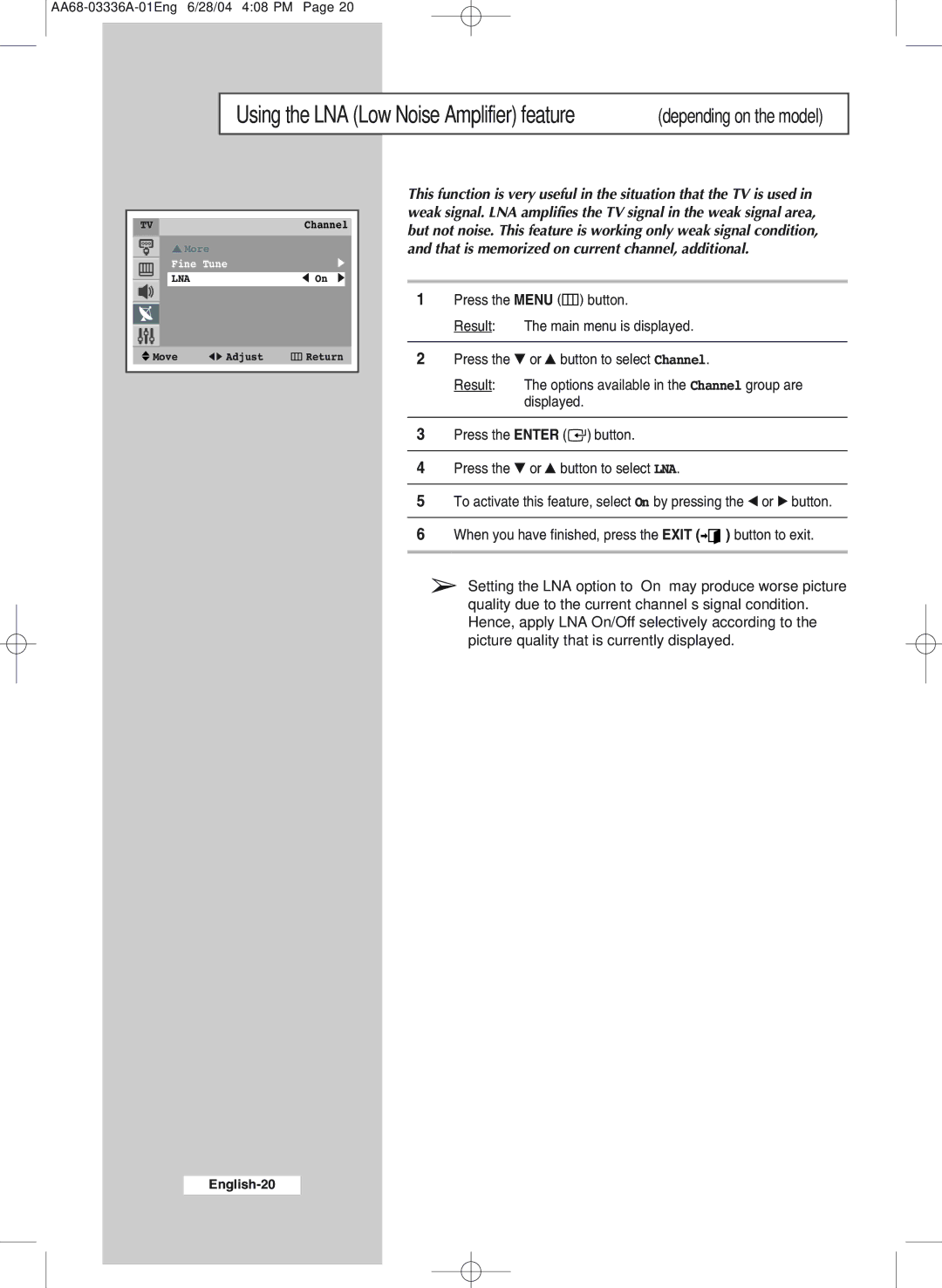 Samsung WS-32M206V manual English-20 