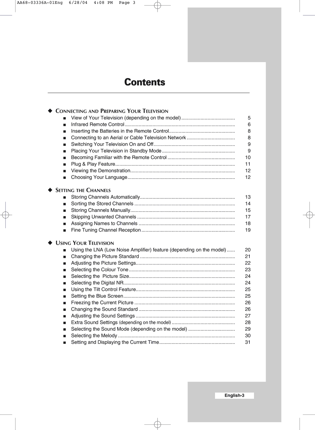 Samsung WS-32M206V manual Contents 