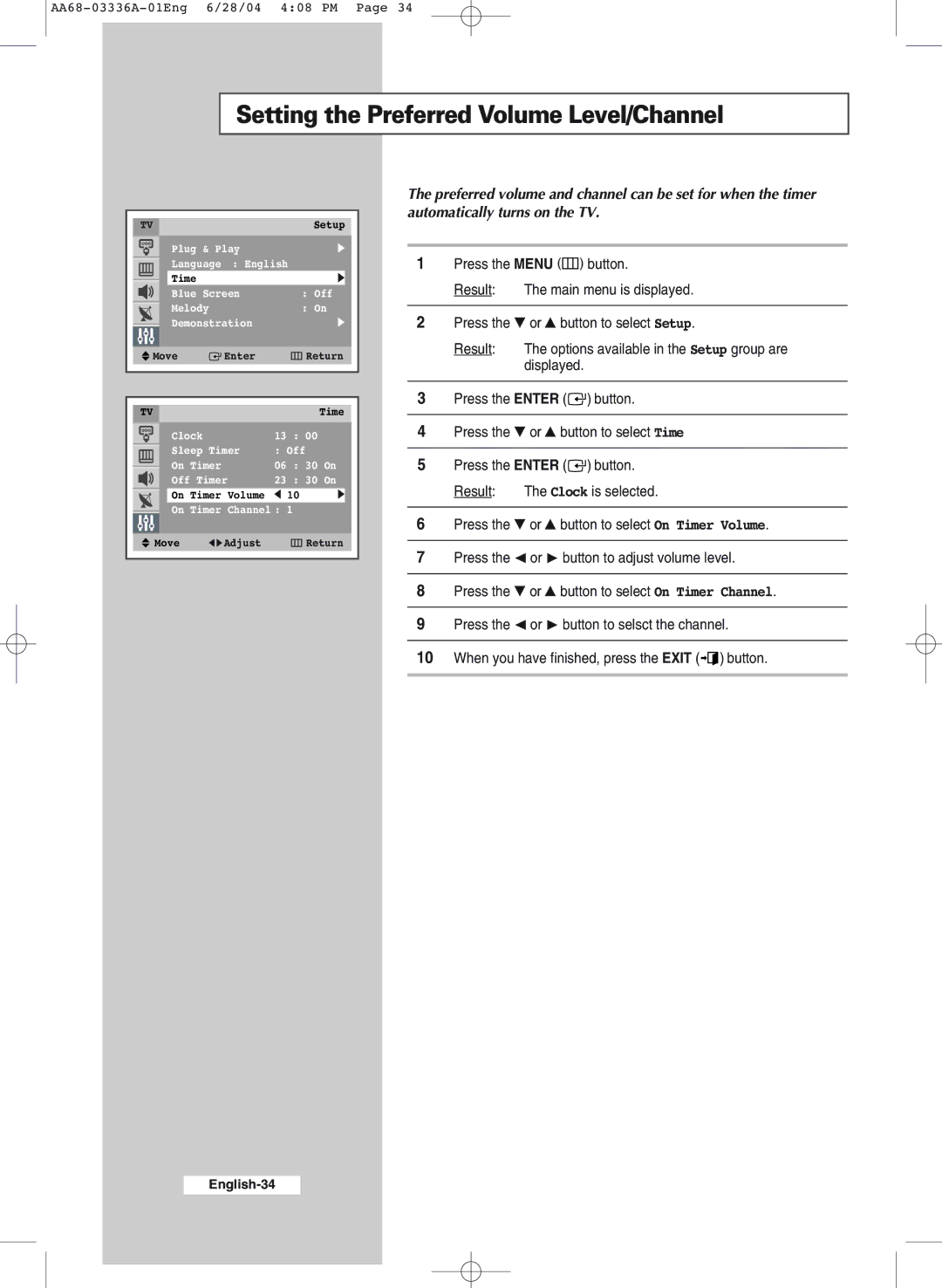 Samsung WS-32M206V manual Setting the Preferred Volume Level/Channel 