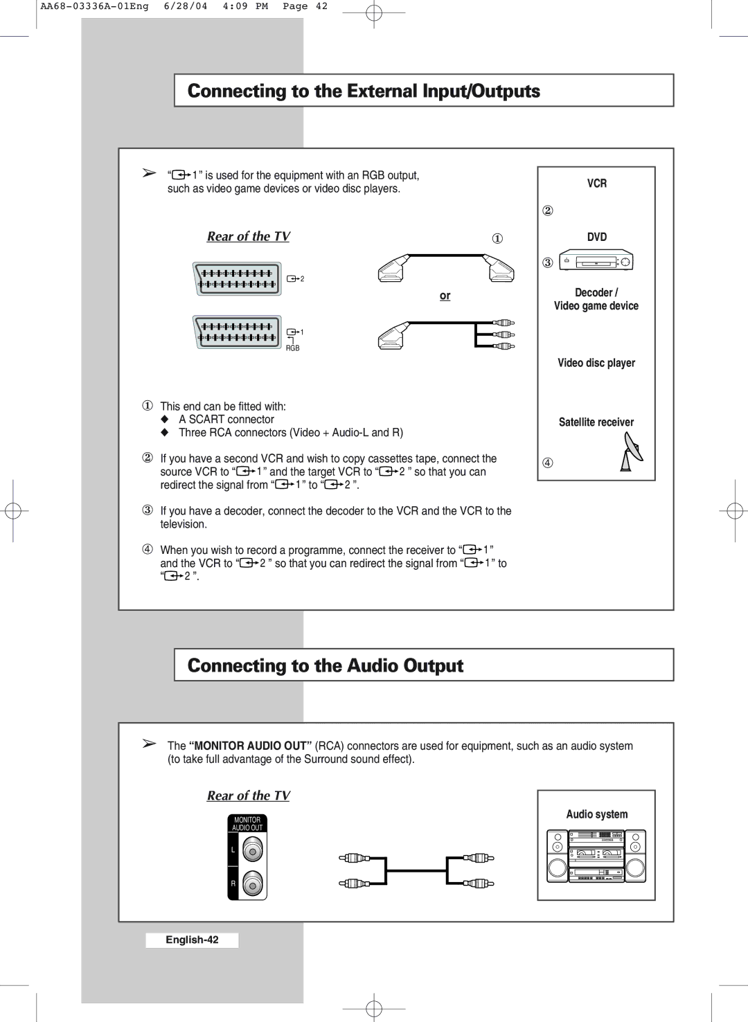 Samsung WS-32M206V manual Connecting to the External Input/Outputs 