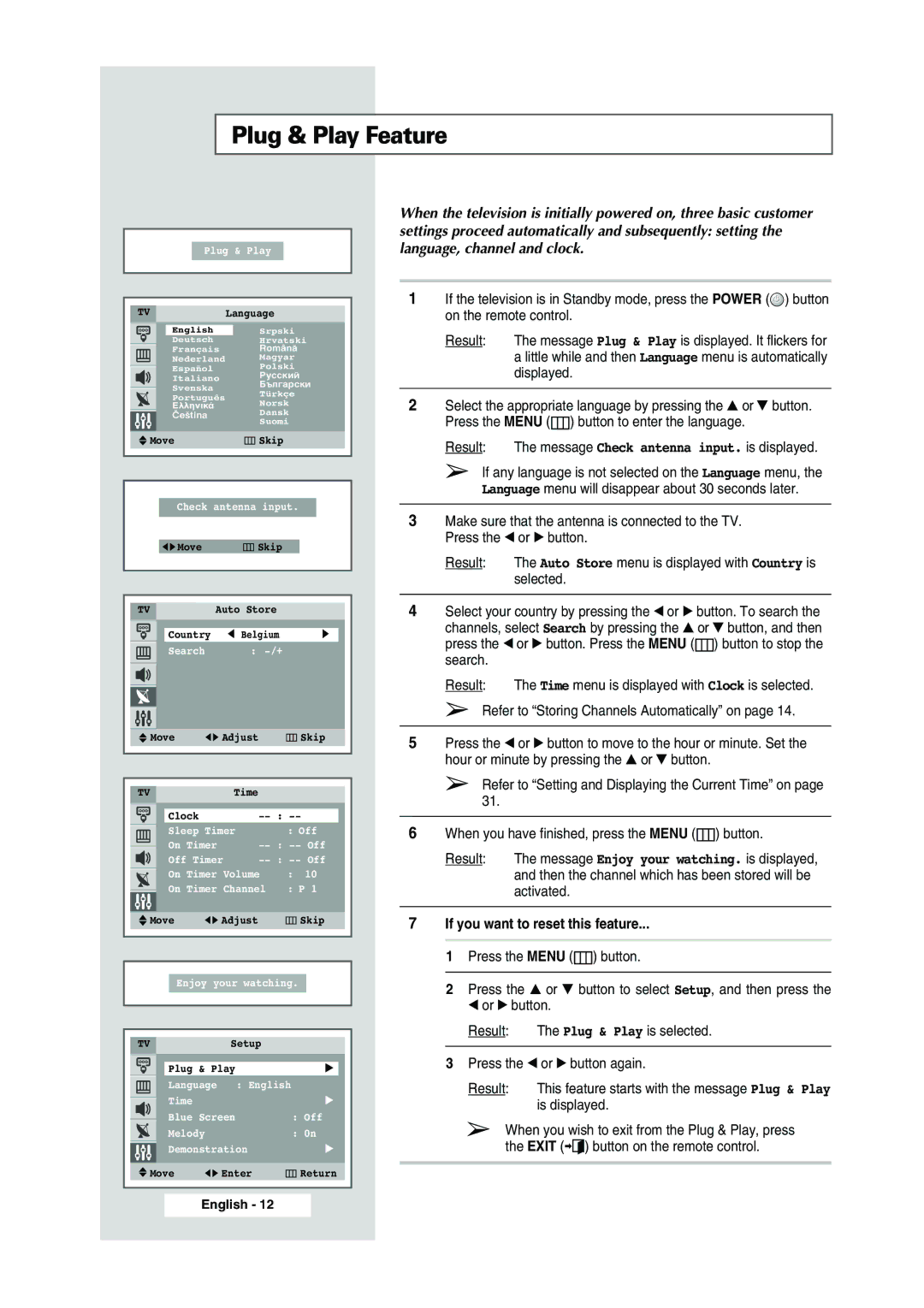 Samsung WS-32Z308P manual Plug & Play Feature 