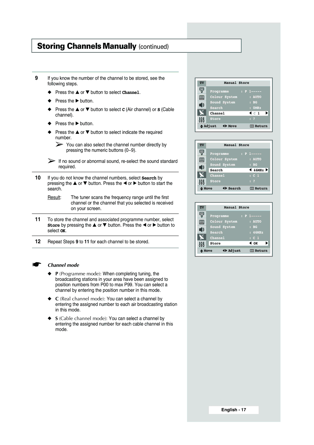 Samsung WS-32Z308P manual Channel mode 