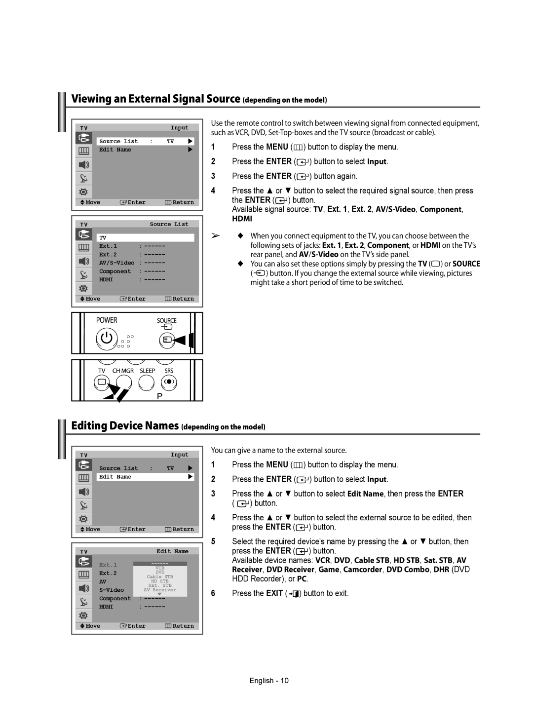 Samsung WS-32Z308T manual Viewing an External Signal Source depending on the model, Hdmi 