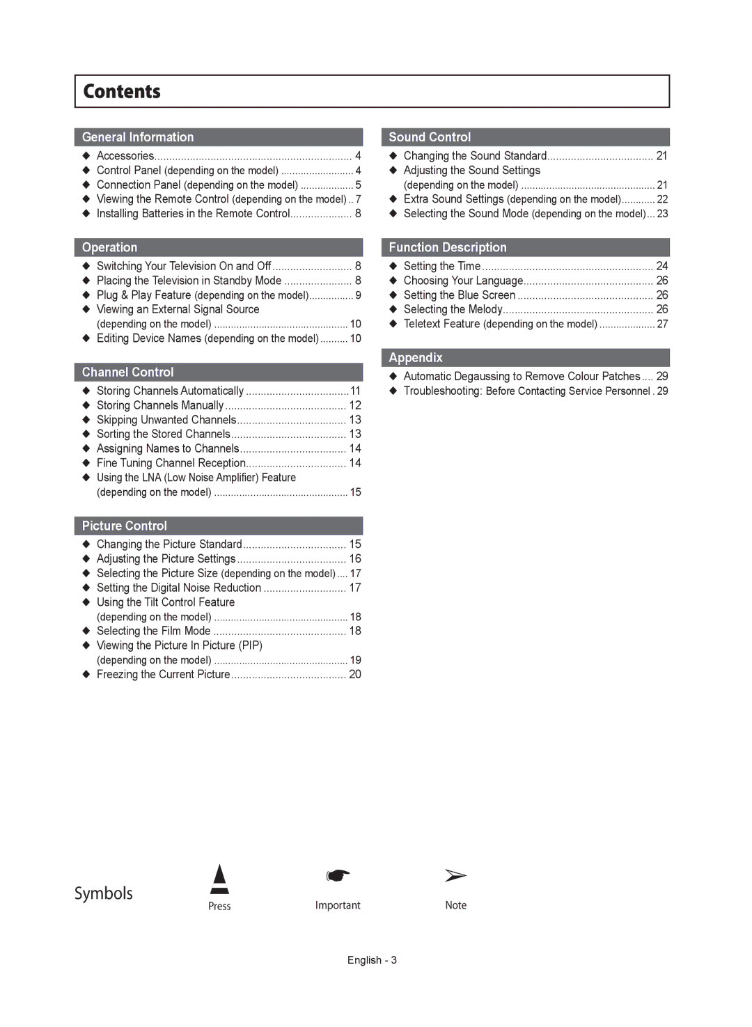 Samsung WS-32Z308T manual Contents 