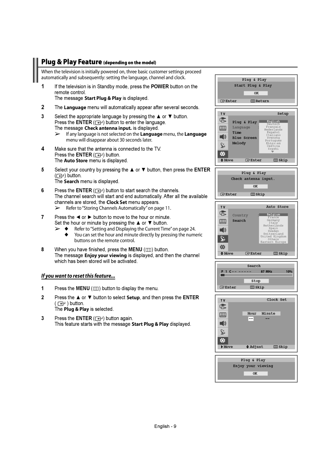 Samsung WS-32Z308T manual If you want to reset this feature, Plug & Play Feature depending on the model 