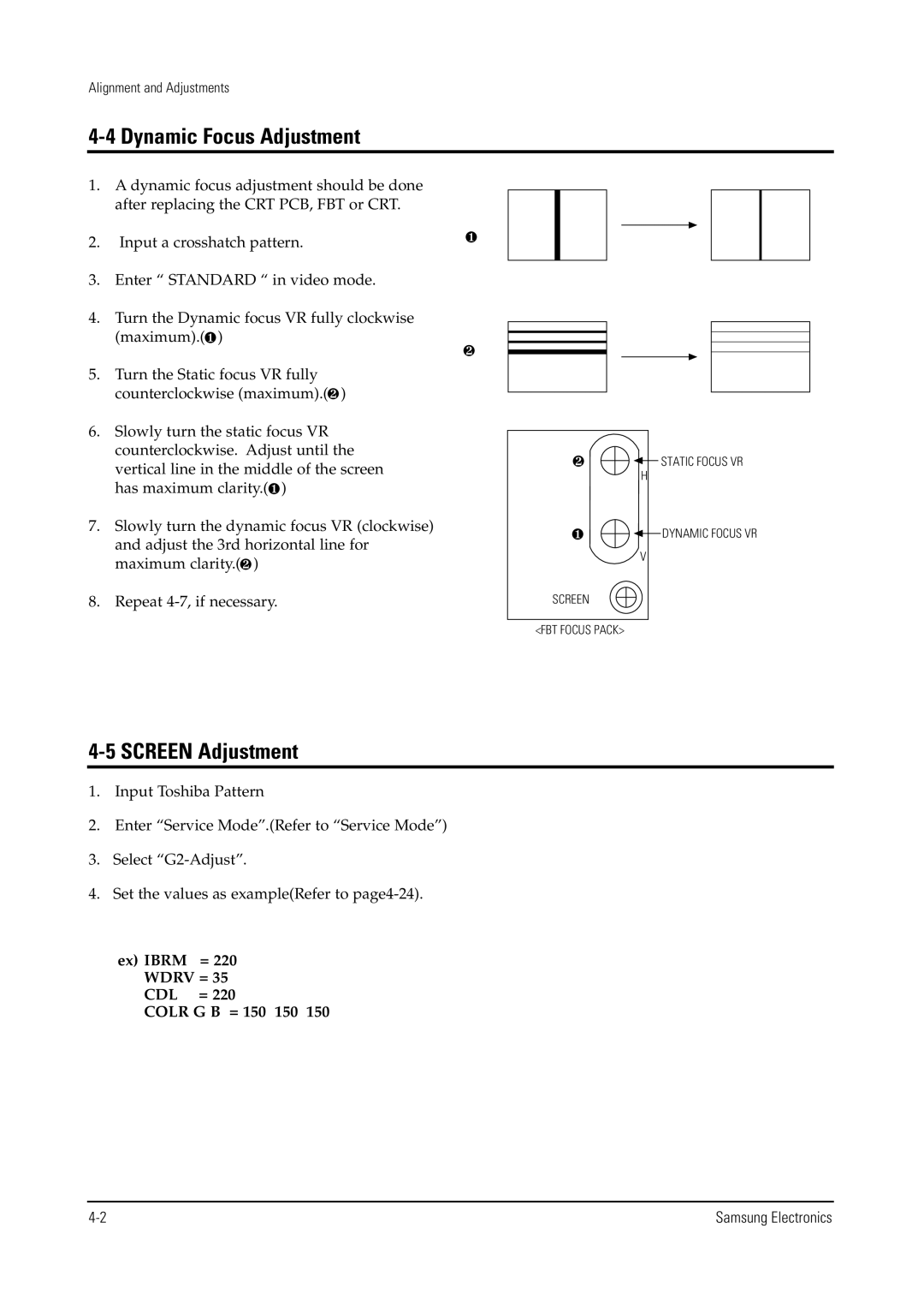 Samsung WS32V56VS8XXEC, WS28V55VS8XXEC, WS28V53NS8XXEC specifications Dynamic Focus Adjustment, Screen Adjustment 