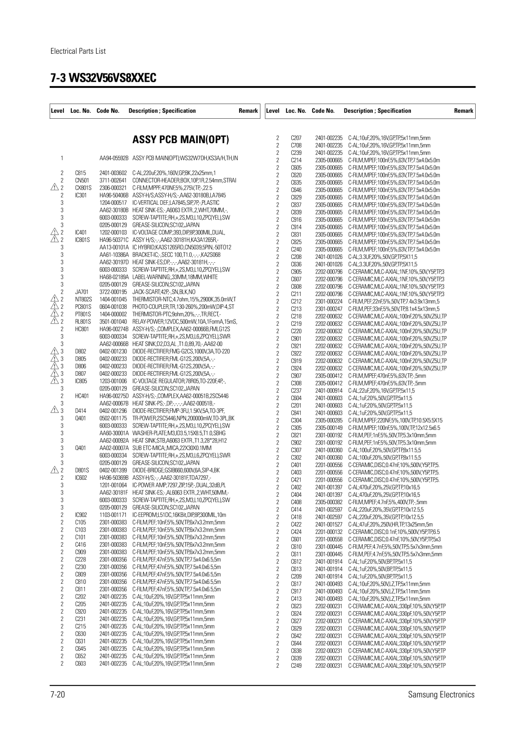 Samsung WS28V53NS8XXEC, WS28V55VS8XXEC specifications WS32V56VS8XXEC 