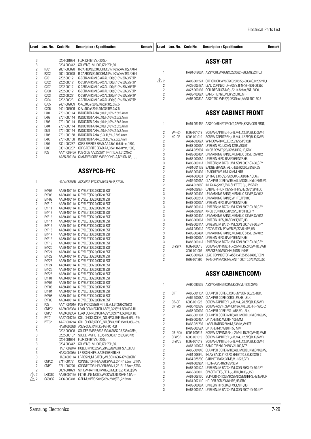 Samsung WS28V53NS8XXEC, WS32V56VS8XXEC, WS28V55VS8XXEC specifications Assy-Crt 