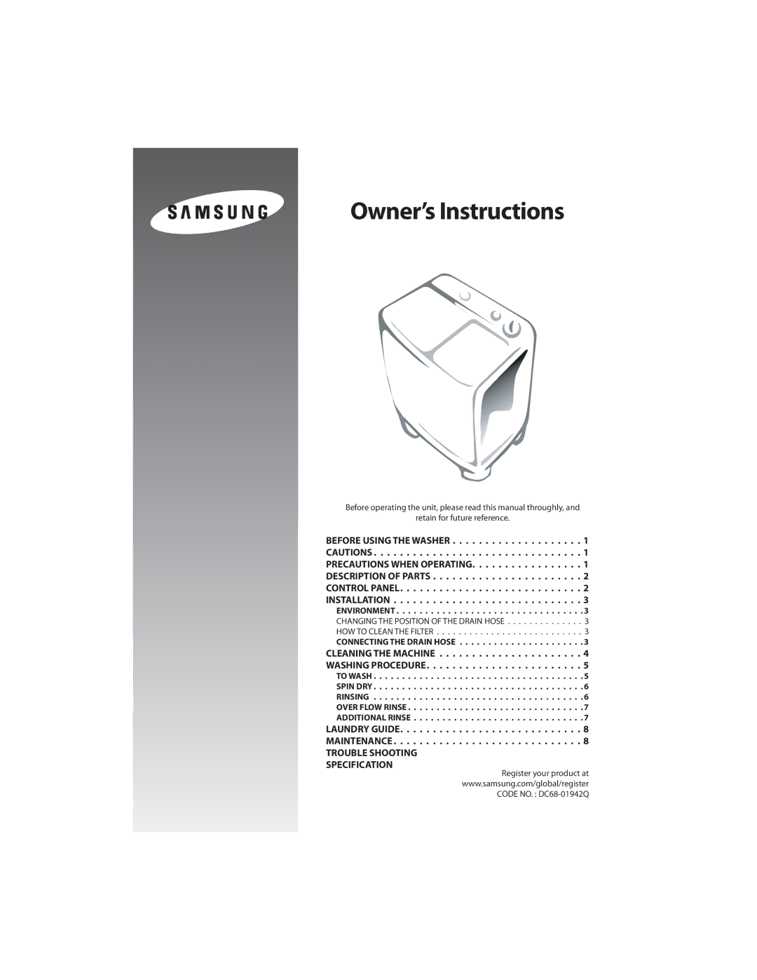 Samsung WT13J7EW1/XSG, WT11J7NW1/YL, WT13J7IW1/YT, WT13J7EW/YQH, WT13J7IW1/XSG manual 0XOFST*OTUSVDUJPOT 