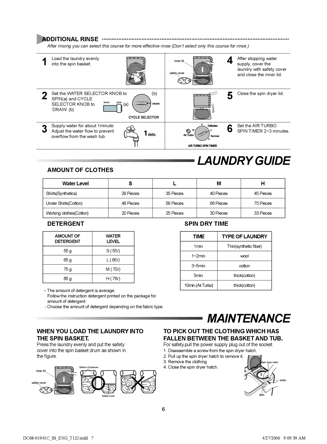 Samsung WT13J7IW1/YT, WT11J7NW/YL, WT12J7PIW/XSG, WT12J7IW/XSG, WT12J7PEW/XSG, WT16J7IW1/XSG manual Laundry Guide, Maintenance 