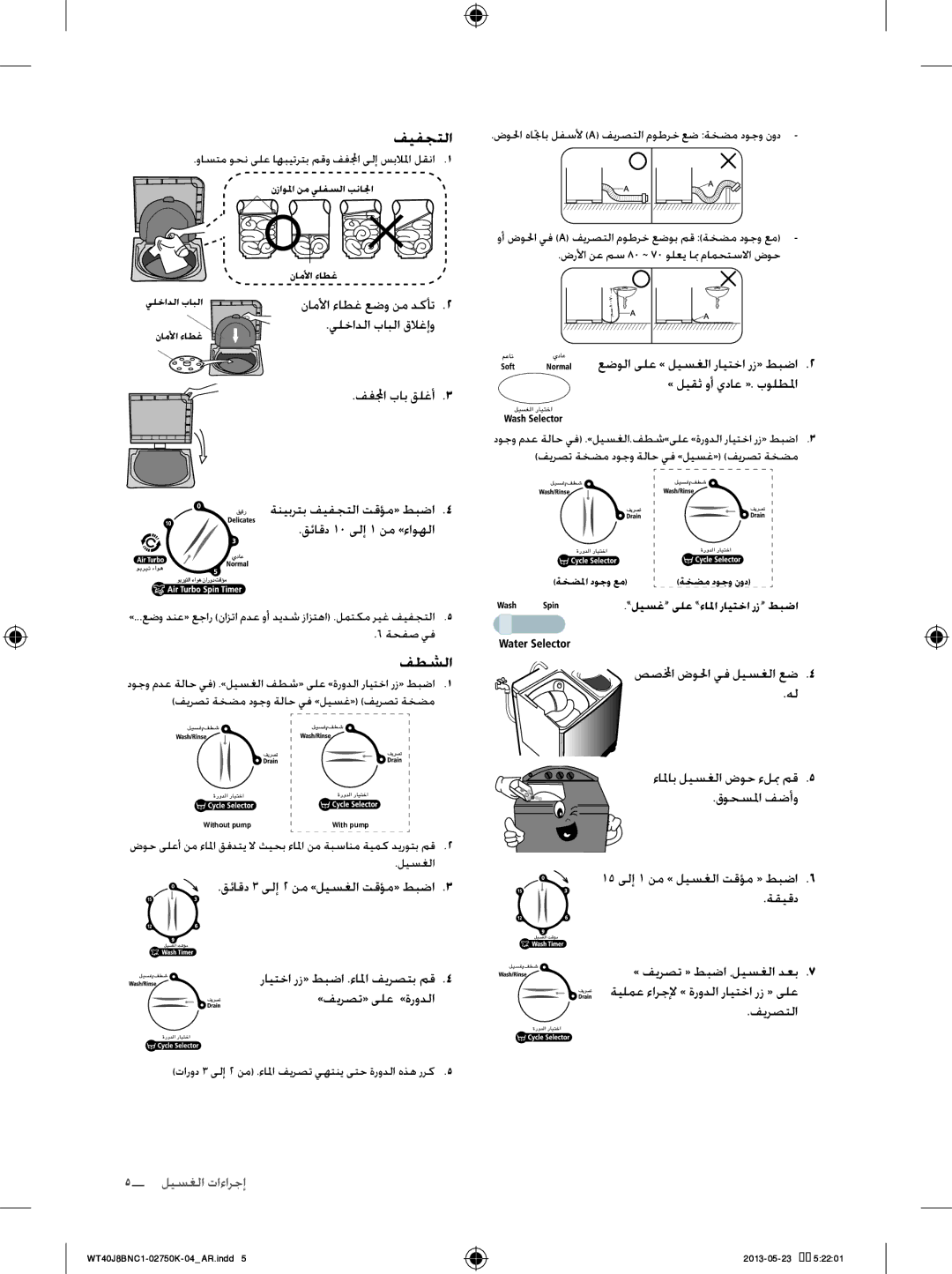 Samsung WT40J8BFC1/YL, WT50J8BFC/YL فيفجتلا, فطشلا, ناملأا ءاطغ عضو نم دكأت 2, يلخادلا بابلا قلاغإو, ففﻟﻤﺠا باب قلغأ 3 