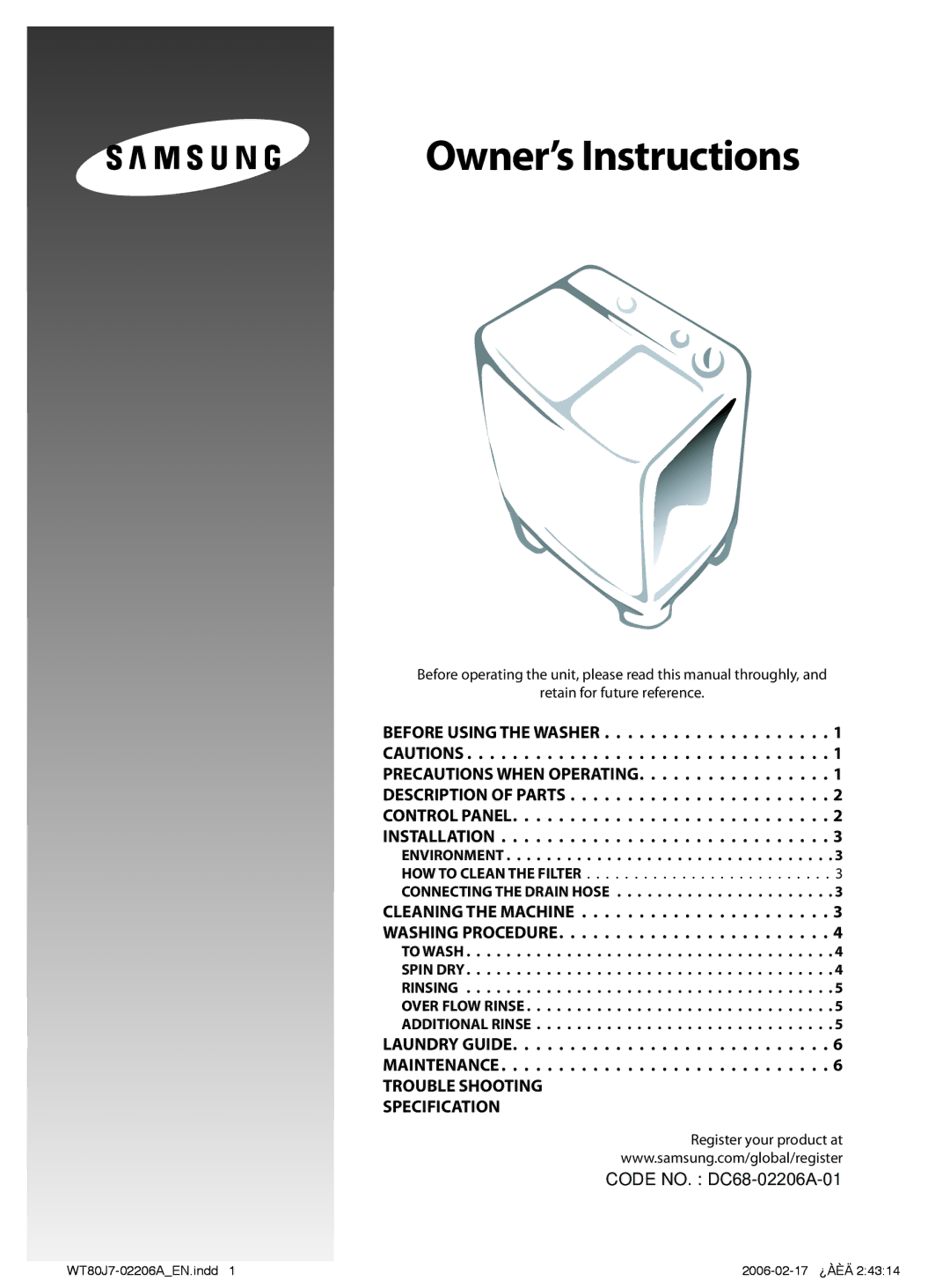 Samsung WT80J7IW1/XSG, WT80J7PEW/XSG manual Trouble Shooting Specification, Environment, Connecting the Drain Hose 