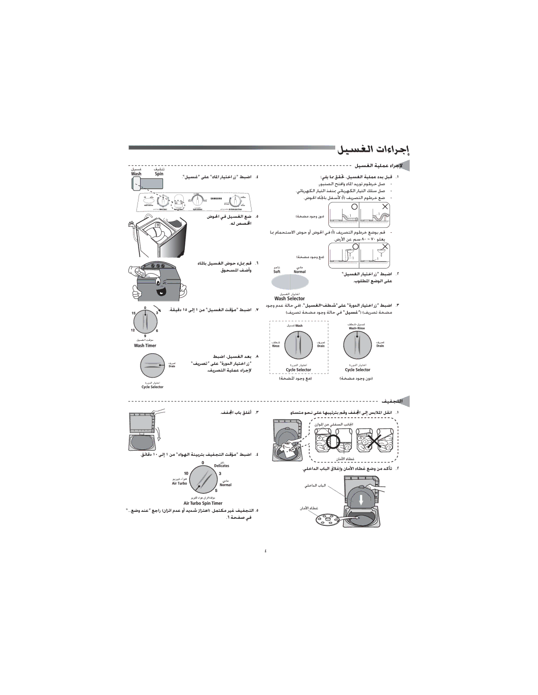 Samsung WT80J7EW/XSG, WT80J7PEW/XSG, WT80J7IW1/XSG, WT80J7IW/XSG, WT80J7EW/YAM ﻞﻴﺴﻐﻟا تاءاﺮﺟإ, ﻞﻴﺴﻐﻟا ﺔﻴﻠﻤﻋ ءاﺮﺟﻹ, ﻒﻴﻔﺠﺘﻟا 