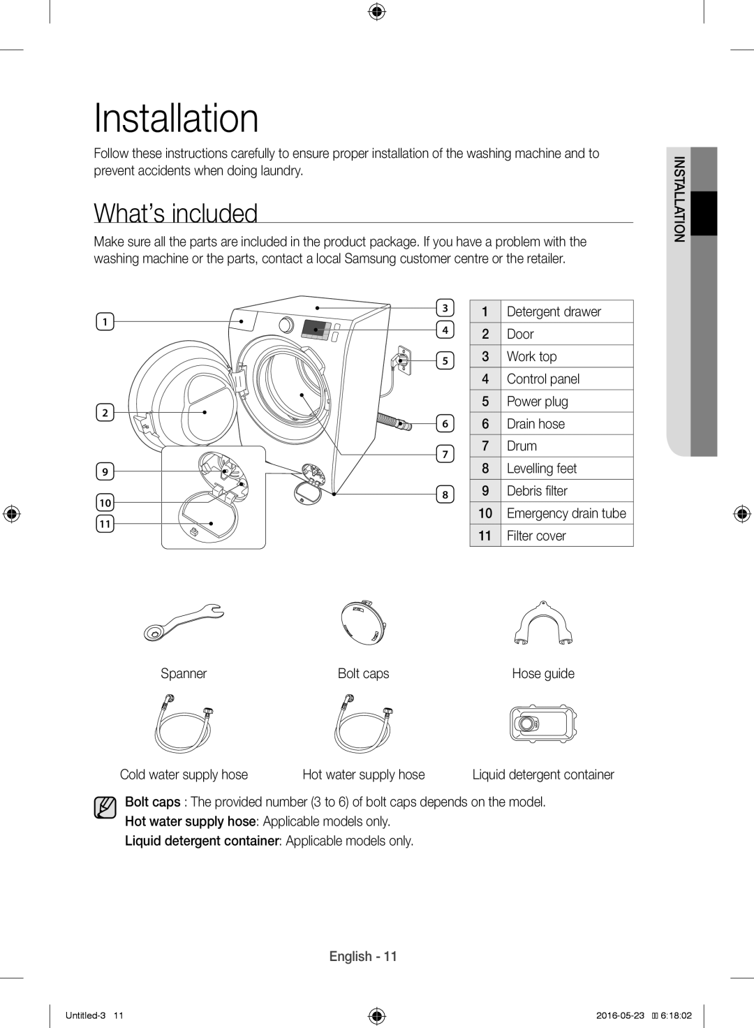 Samsung WW10H8420EW/YL manual Installation, What’s included 